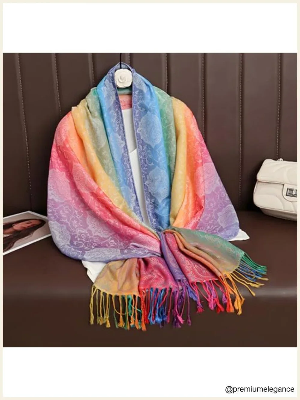 Silk Scarf Luxury Satin Shawl Wrap Fringed Floral